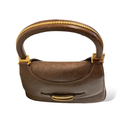 Gucci Vintage Circa 60’s Brown Leather & Gold Braided Top Handle Purse - photo 10 of 14