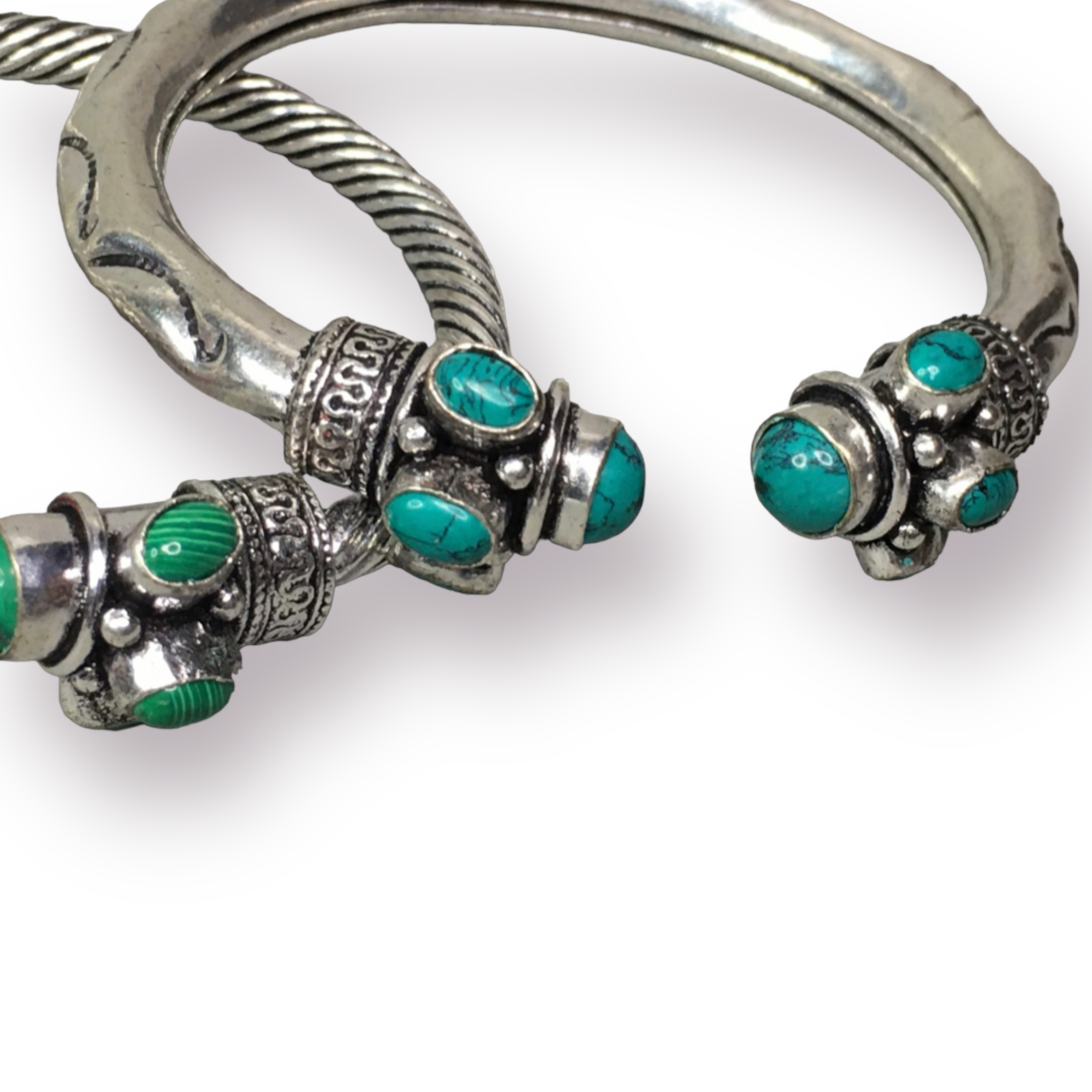 Semi-Precious Stone Accented Silver Tone Metal Bangles