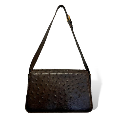 Gucci Vintage Circa 60’s Brown Ostrich leather & Braided Gold Hardware Detail Shoulder Bag - photo 11 of 16
