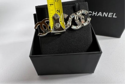 Chanel Silver interlocking CC Logo and Baguette Crystal Stud Earrings - photo 9 of 11