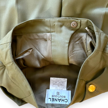 Vintage Chanel Women’s Military Green High-Waisted Wool & Silk Tailored Pants - photo 11 of 13