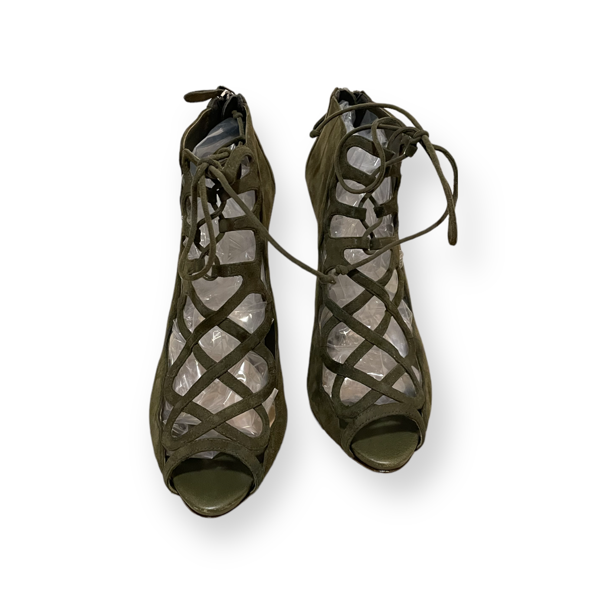 ALEXANDRE BIRMAN Olive Green Suede Cage Heels