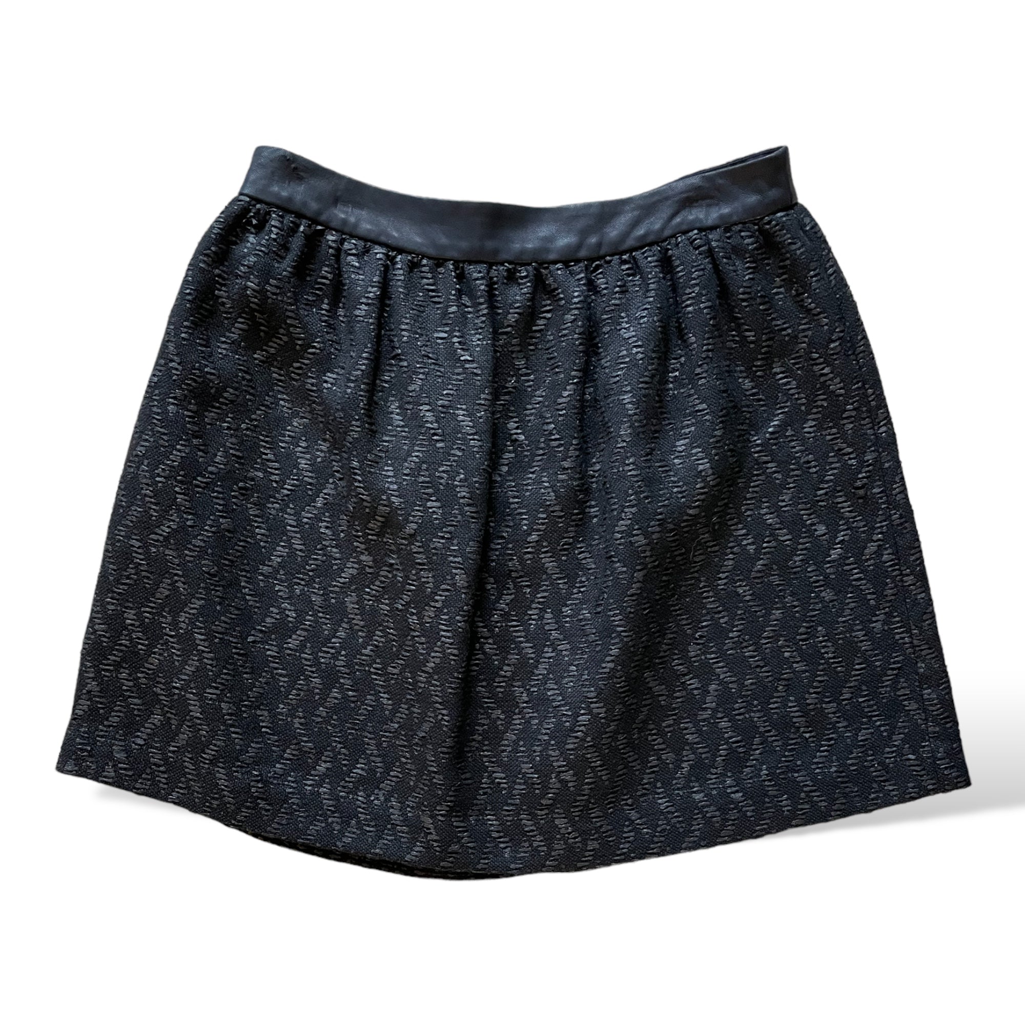 ALICE + OLIVIA Black Pattern with Lamb Leather Trim Mini Skirt  |Size: 4|