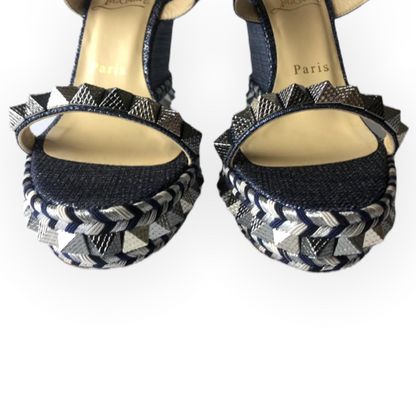 Christian Louboutin Denim Lame Lux Pyraclou 110 Wedge Sandals - photo 5 of 12