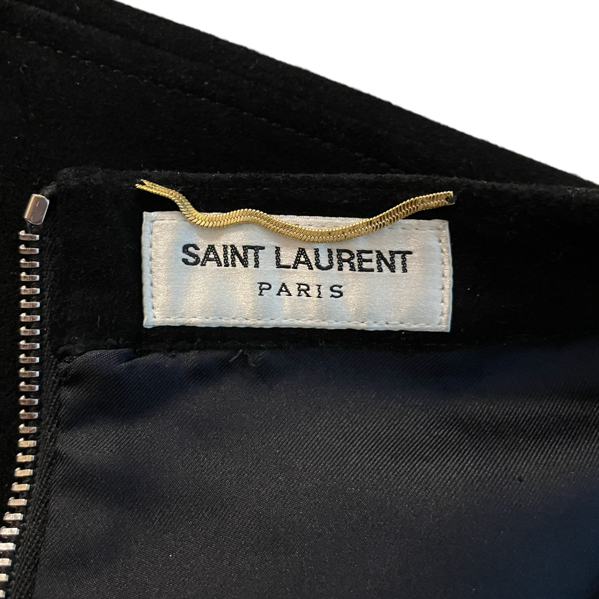 SAINT LAURENT Paris Black Genuine Suede Skirt with Logo embossed buckles