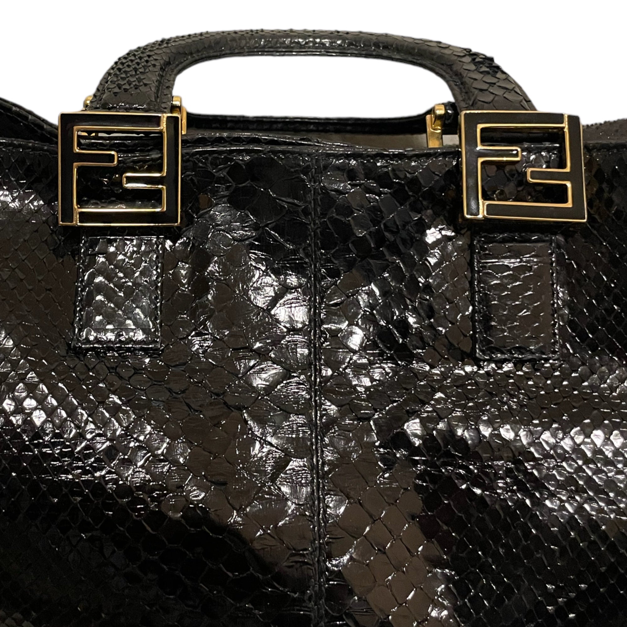 FENDI Vintage Exotic Twins Tote in Black Genuine Python