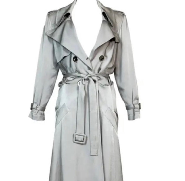 S/S 2004 Christian Dior by John Galliano Silver Satin Trench Coat Jacket