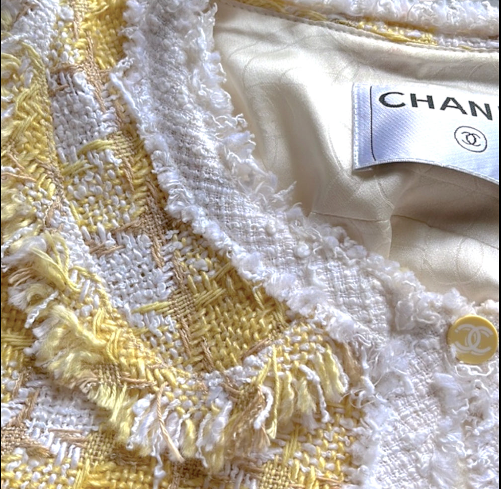 CHANEL Tweed STUNNING & RARE Evening Blazer in Yellow Color-Way XS-S