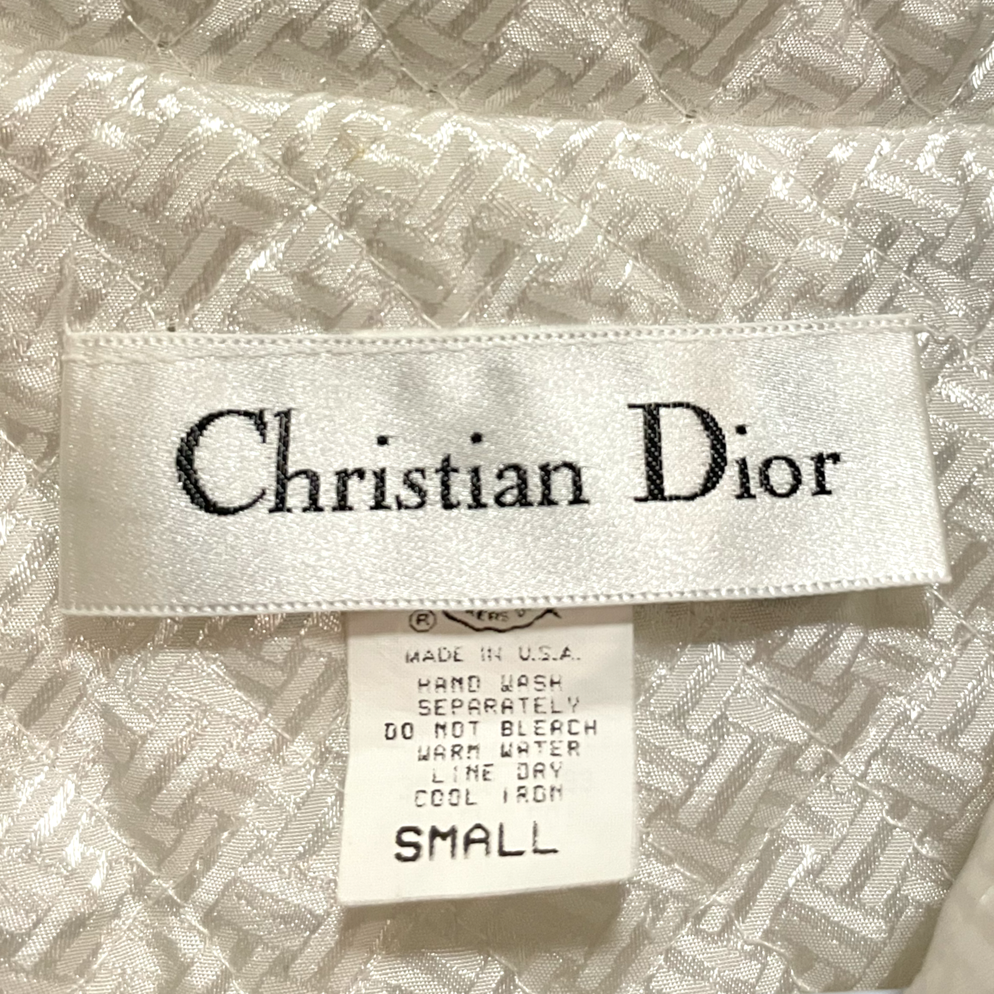 Vintage Christian Dior White Quited Jacket with Monogram on Sleeve Size: Small