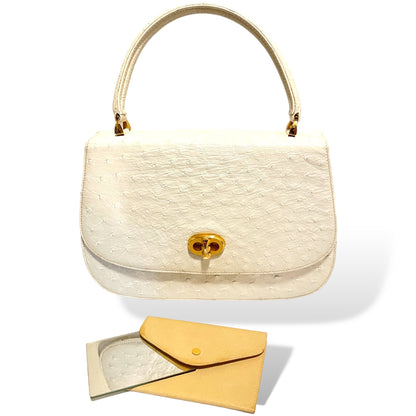Gucci Bone White Ostrich Top Handle with Gold Turn Lock Clasp Circa 1950's - photo 4 of 11