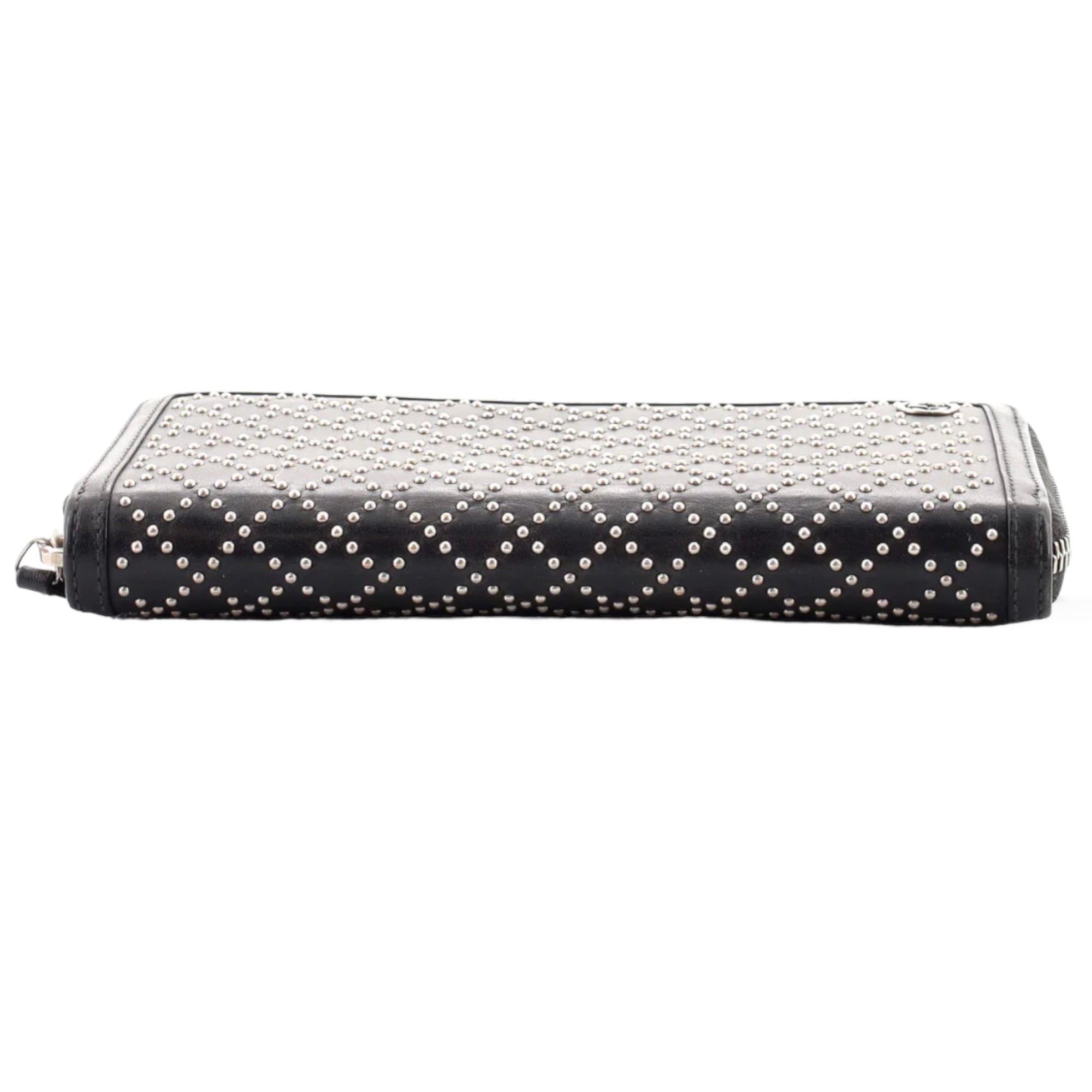 GUCCI Interlocking GG Zip Around Wallet Diamante Studded Leather Long