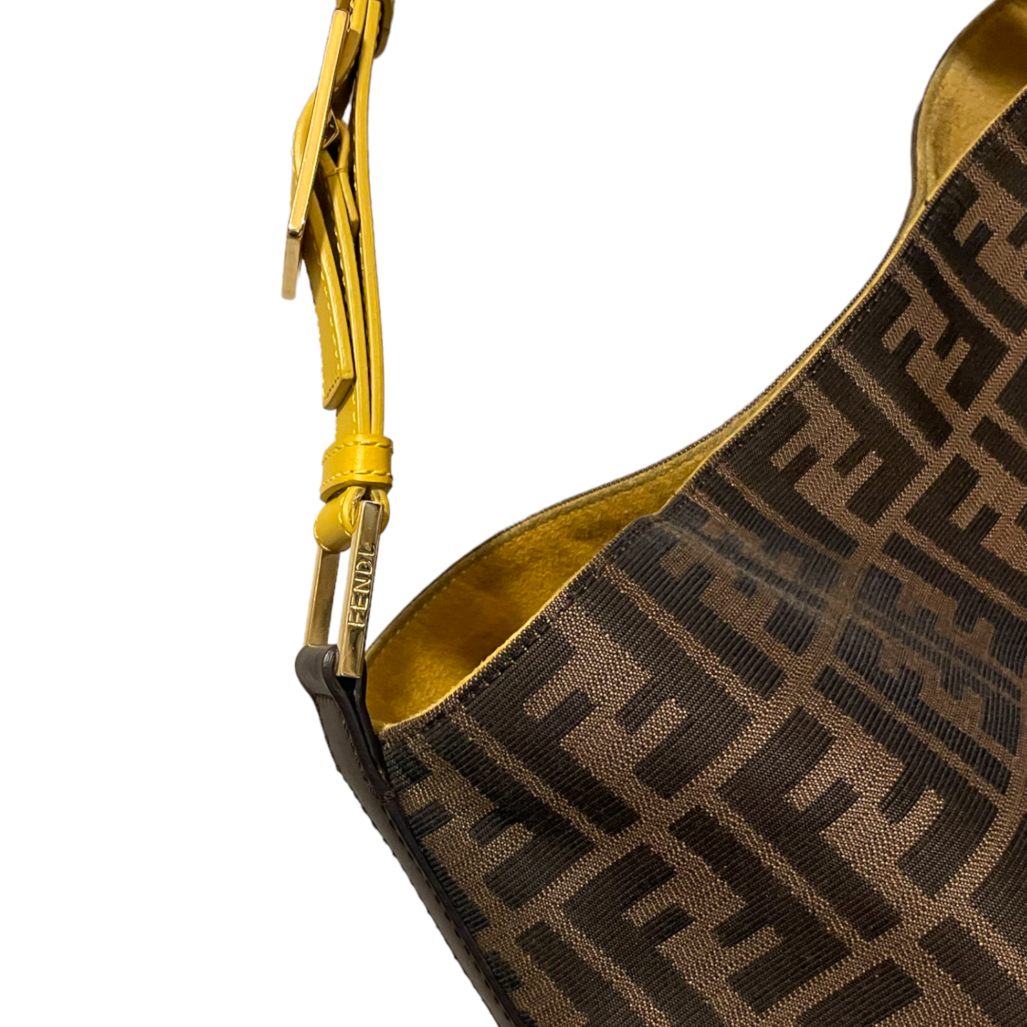 FENDI Large Tobacco/Ochre Zucca Print Canvas with Calfskin Trim Hobo Bag