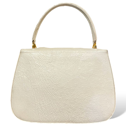 Gucci Bone White Ostrich Top Handle with Gold Turn Lock Clasp Circa 1950's - photo 5 of 11
