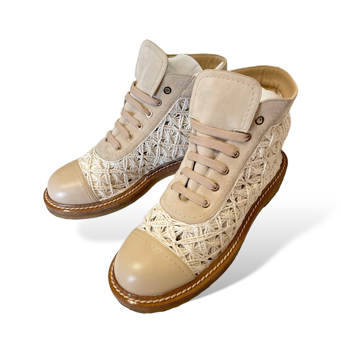 Chanel S19 Beige Crochet/leather/Suede Boot | Size: 38.5 EU |