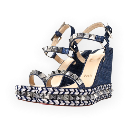 Christian Louboutin Denim Lame Lux Pyraclou 110 Wedge Sandals - main product photo