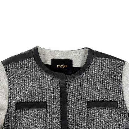 Maje Virgin Wool & Lambskin Leather Trim Fitted Coat - photo 3 of 10
