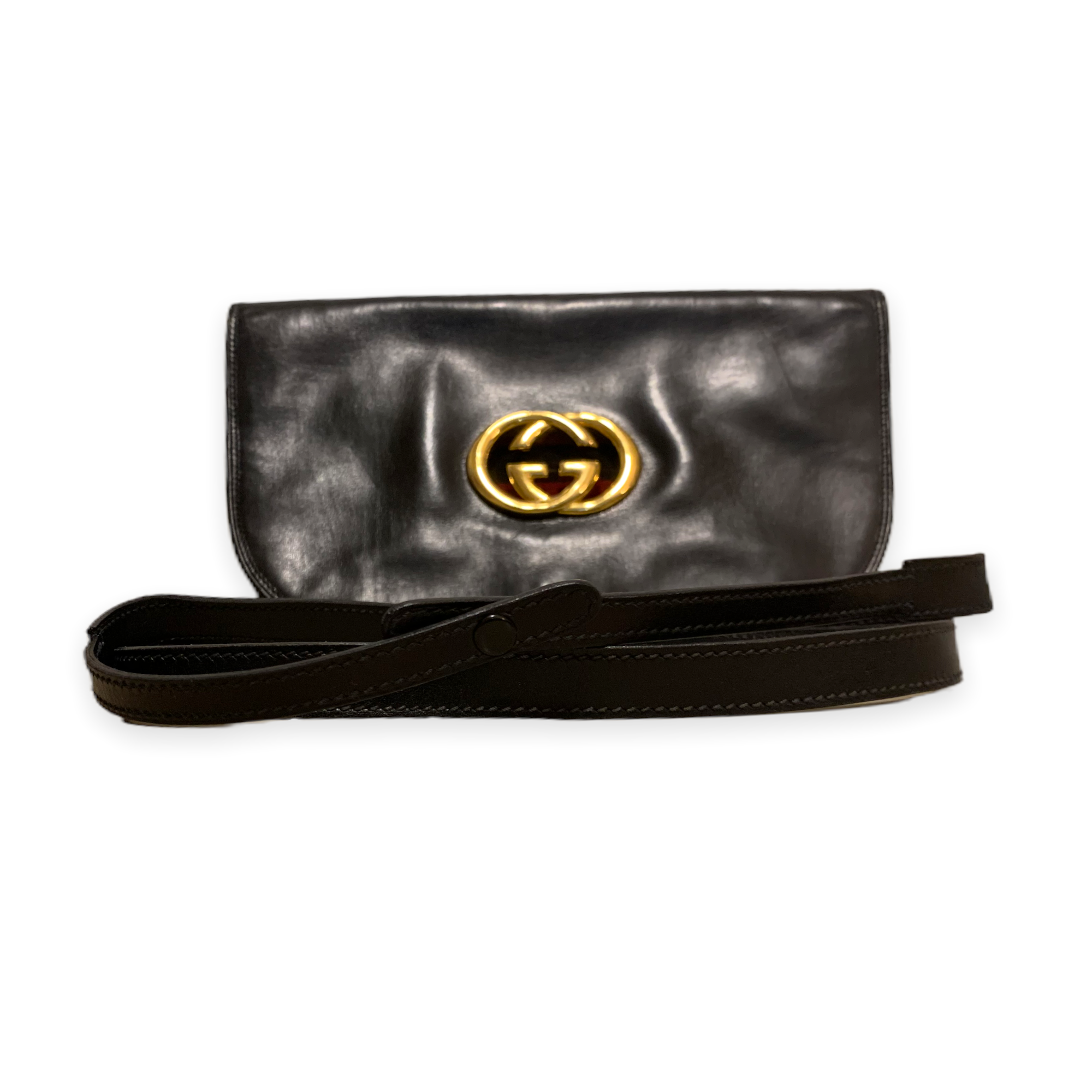 GUCCI Italy black leather blondie clutch-shoulder bag circa 1970’s