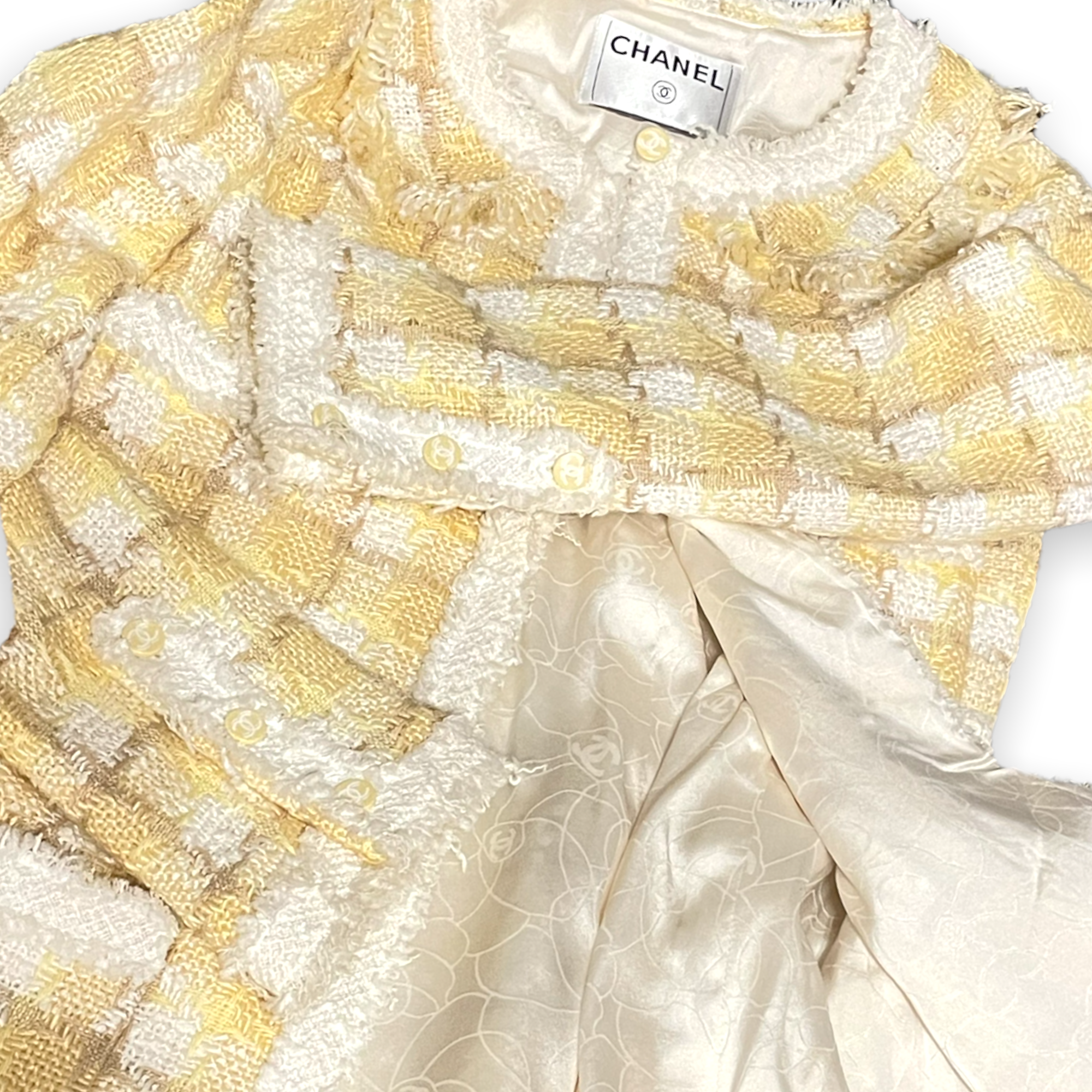 CHANEL Tweed STUNNING & RARE Evening Blazer in Yellow Color-Way XS-S