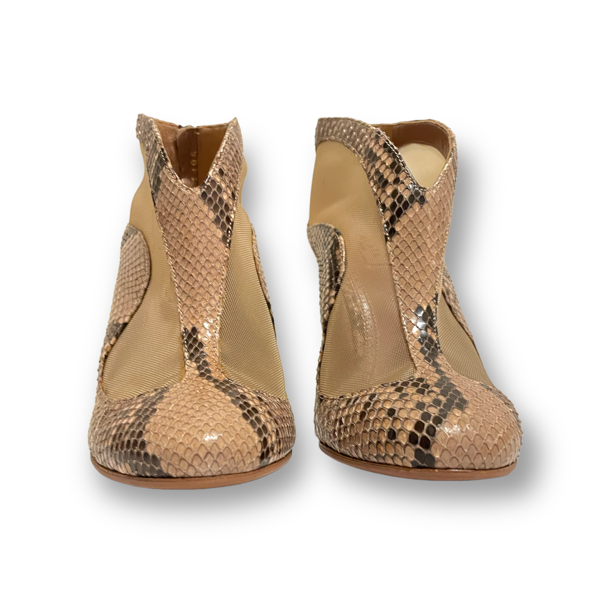 ALAÏA PARIS Mesh & Genuine Snakeskin Print Ankle Booties |Size: EU38|