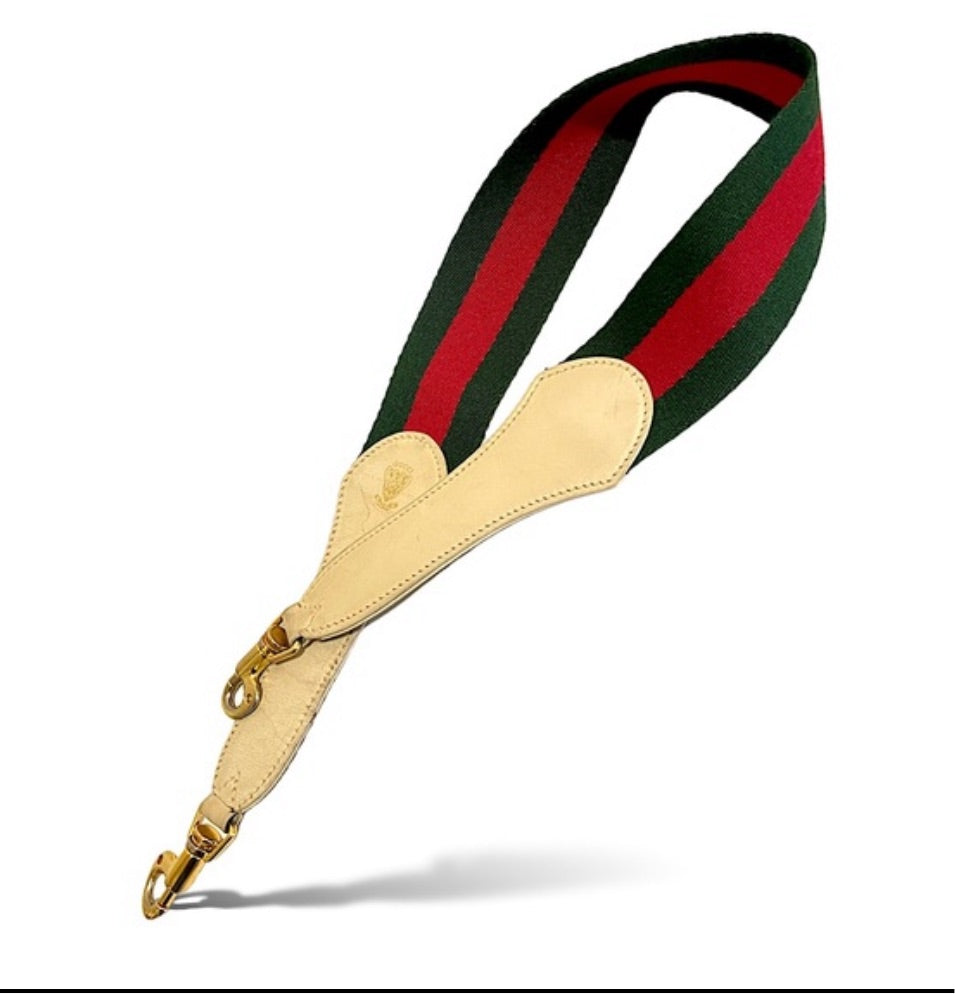Vintage GUCCI Green-Red-Green Web & White Leather Shoulder Strap (28”)