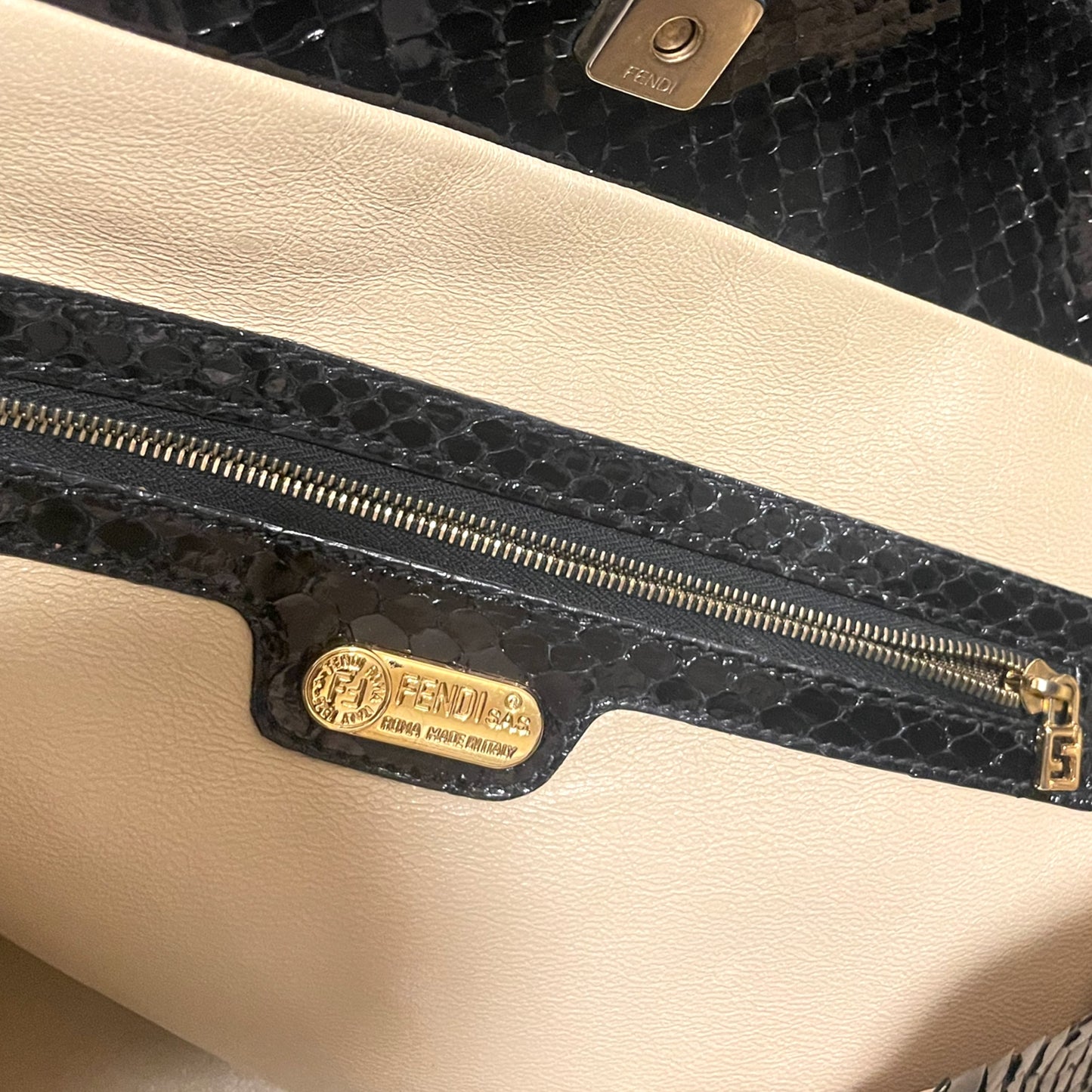 FENDI Vintage Exotic Twins Tote in Black Genuine Python