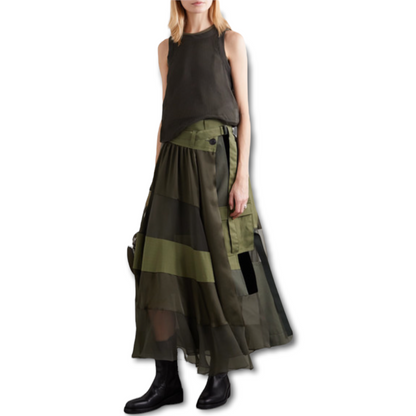 Sacai Paneled Asymmetric Satin, Velvet, Twill And Chiffon Wrap Maxi Skirt - photo 10 of 11
