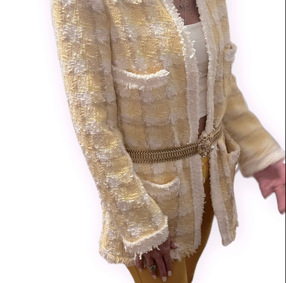 CHANEL Tweed STUNNING & RARE Evening Blazer in Yellow Color-Way XS-S