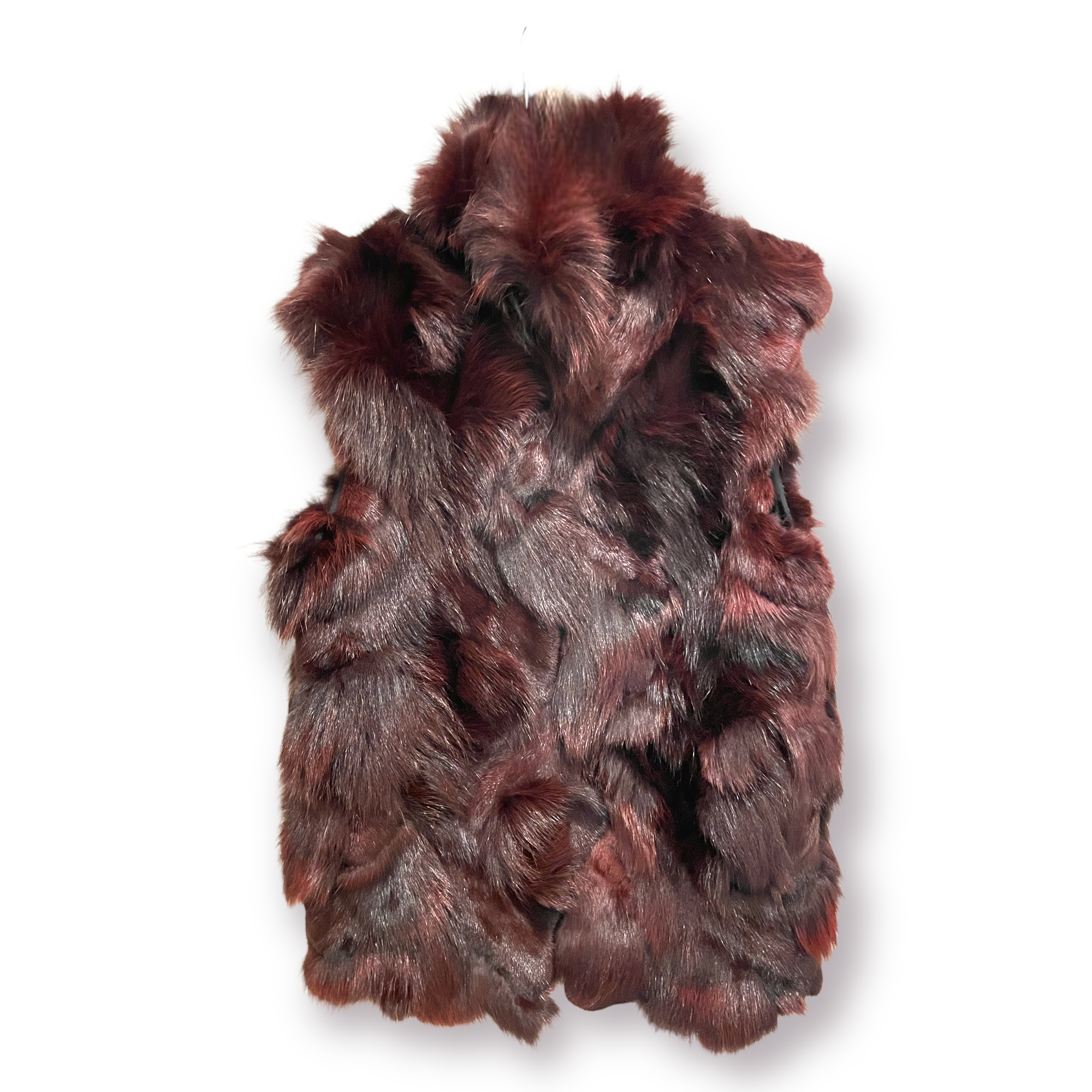 ADRIENNE LANDAU Burgundy Fox Fur Vest |Size: Small|