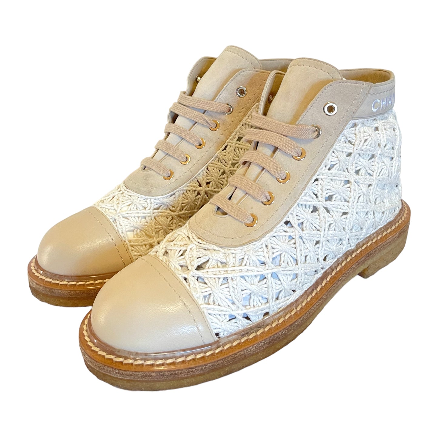 Chanel S19 Beige Crochet/leather/Suede Boot | Size: 38.5 EU |