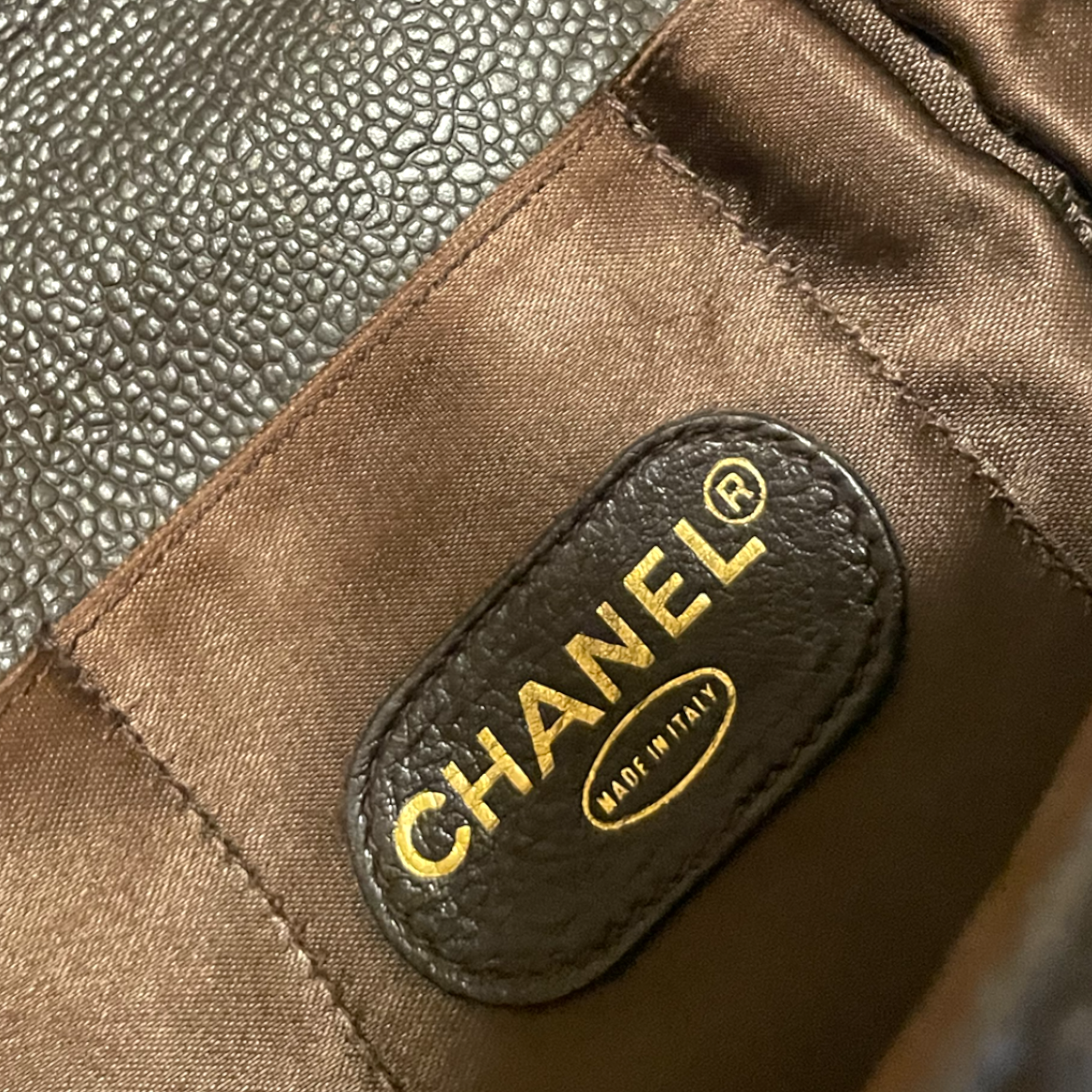 CHANEL Vintage Brown Caviar Leather Briefcase with Gold 'CHANEL' Logo Clasp