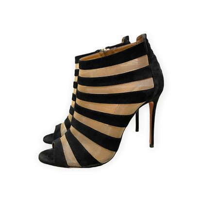 Aquazzura Black Suede & Nude Mesh Striped Sandals - main product photo