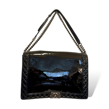Chanel Reverso Boy Flap Bag Patent Large in Midnight Blue - photo 8 of 20