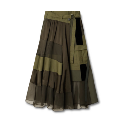 Sacai Paneled Asymmetric Satin, Velvet, Twill And Chiffon Wrap Maxi Skirt - photo 2 of 11