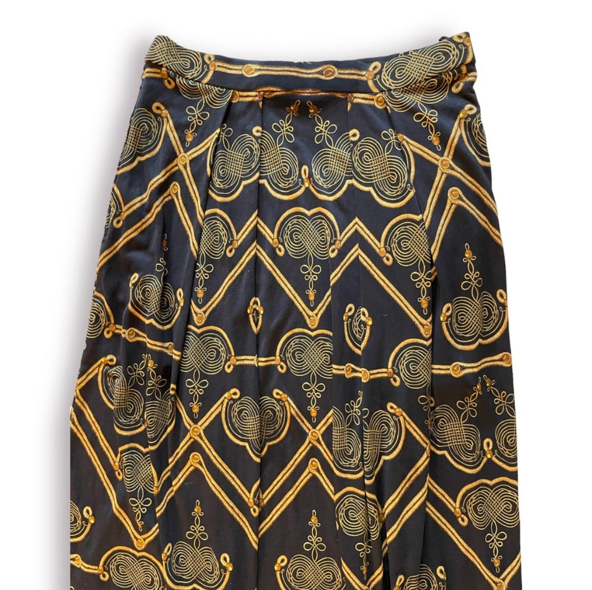 HERMÈS Vintage Classic Black & Gold Motif Print Skirt
