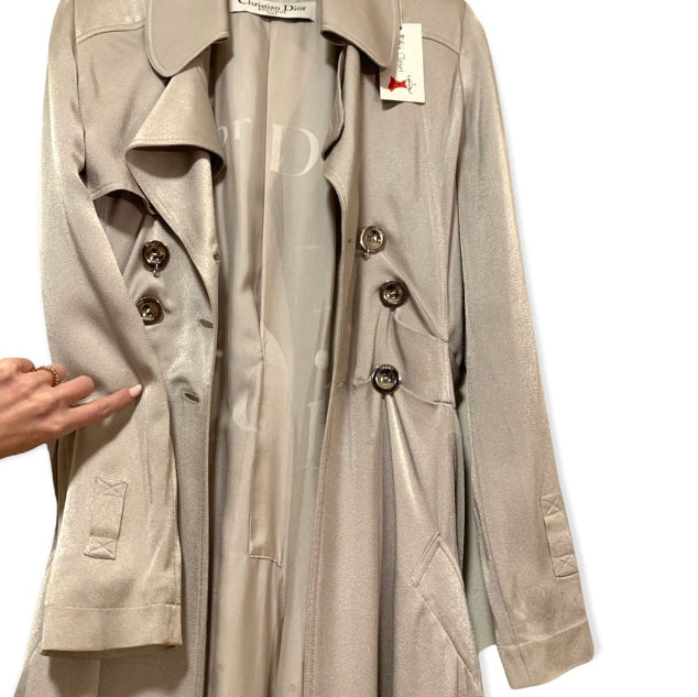 S/S 2004 Christian Dior by John Galliano Silver Satin Trench Coat Jacket