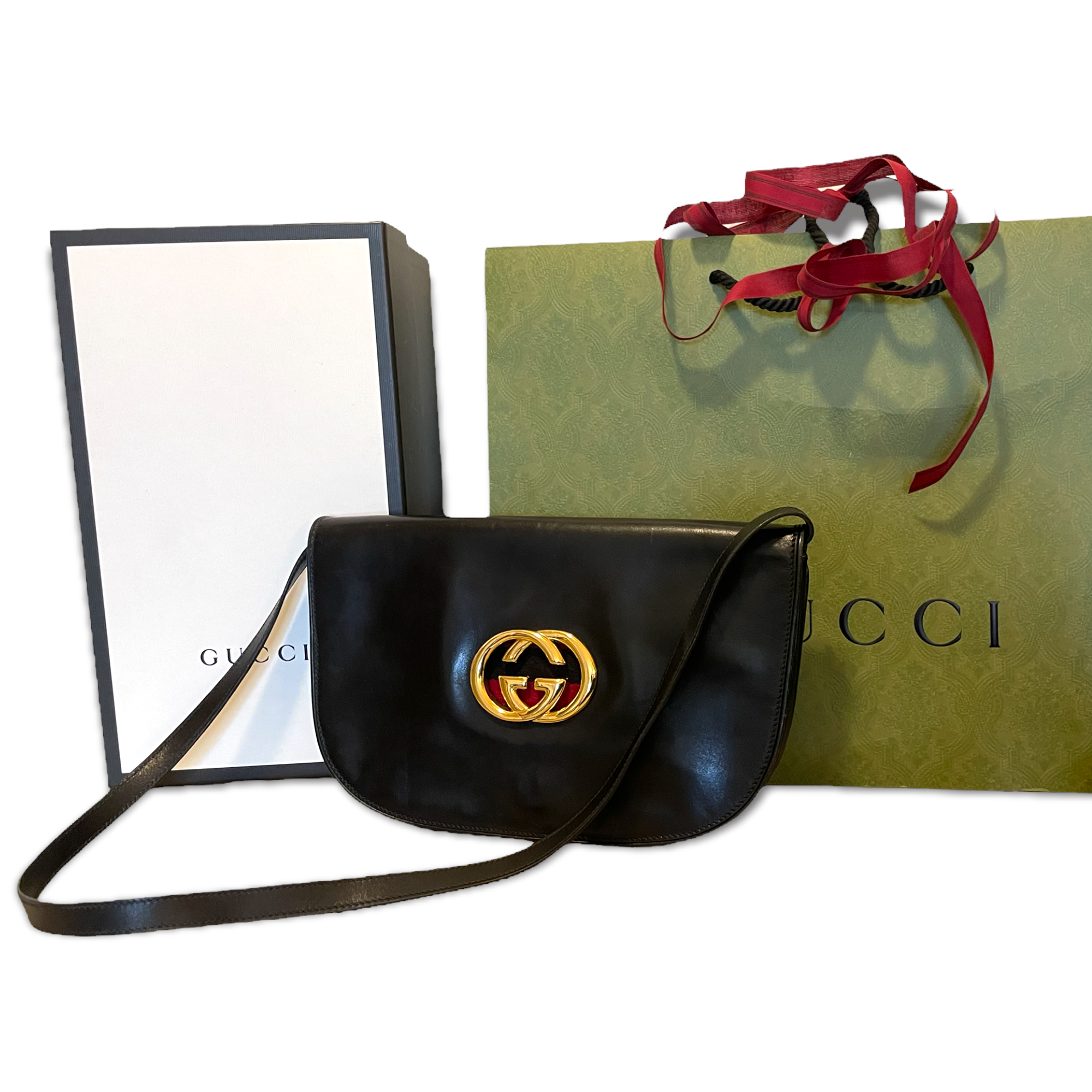 GUCCI Italy black leather blondie clutch-shoulder bag circa 1970’s