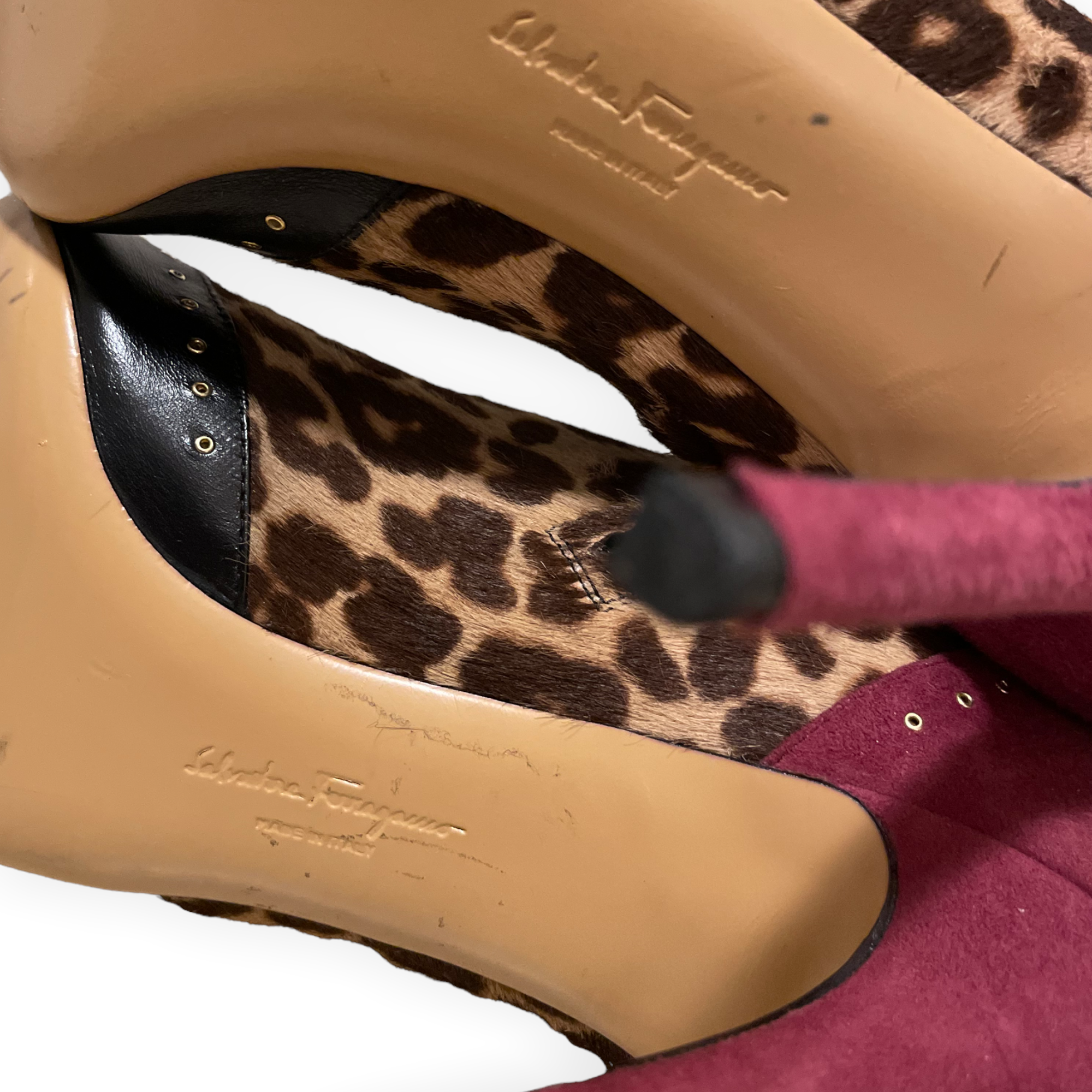 SALVATORE FERRAGAMO  Calf Hair Animal Print Ankle Booties