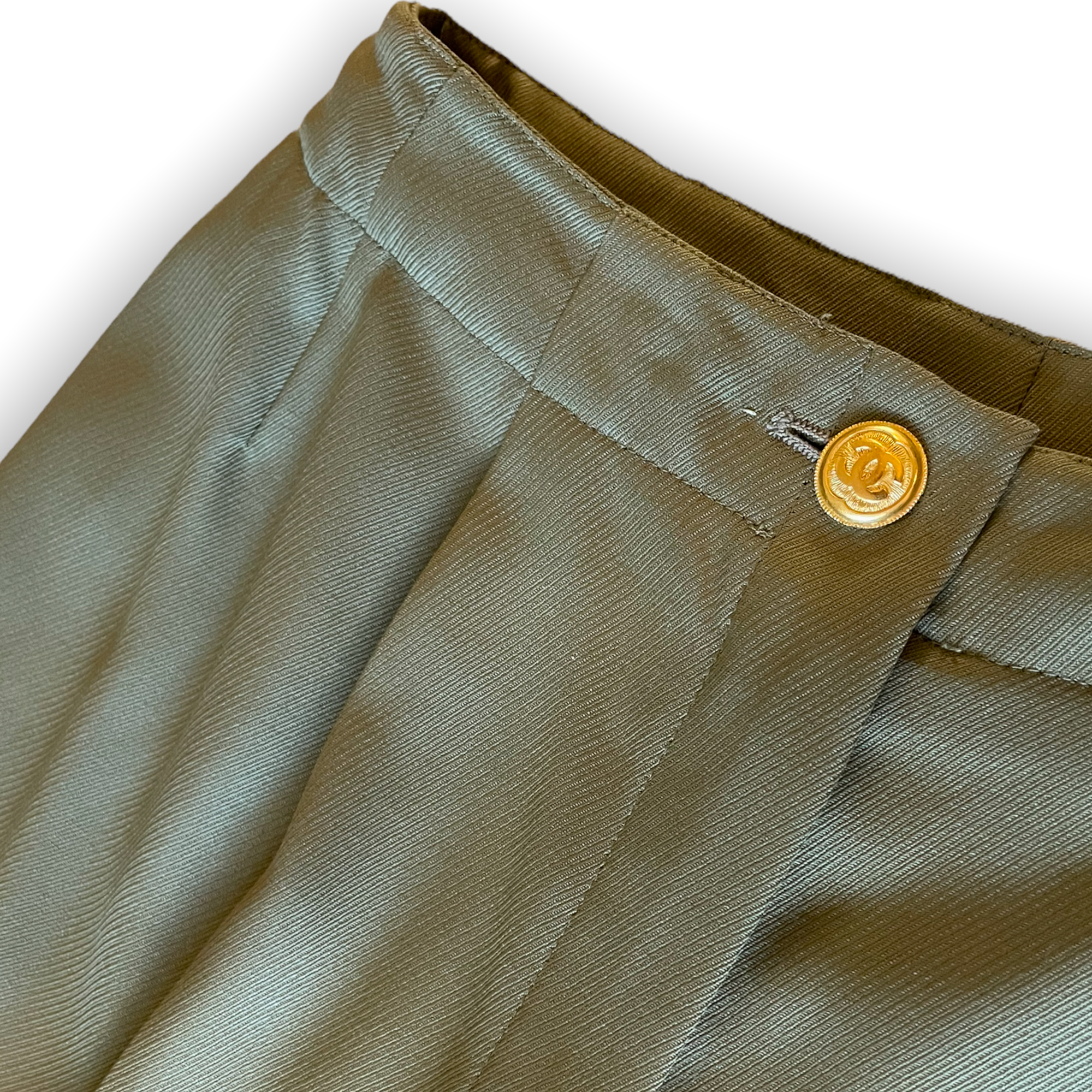 VINTAGE CHANEL  Women’s Military Green Stunning High-Waisted Wool & Silk Tailored Pants |Size: EU36|