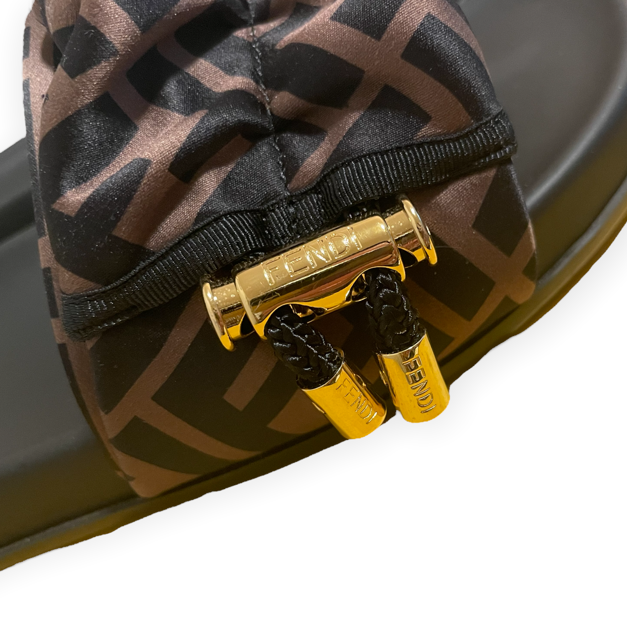 Fendi Feel Brown Zucca Print Satin Slides |Size: 39|