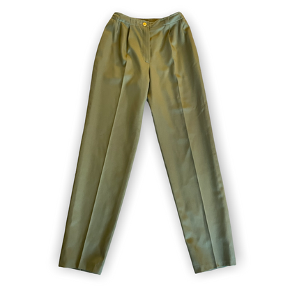 Vintage Chanel Women’s Military Green High-Waisted Wool & Silk Tailored Pants - photo 6 of 13