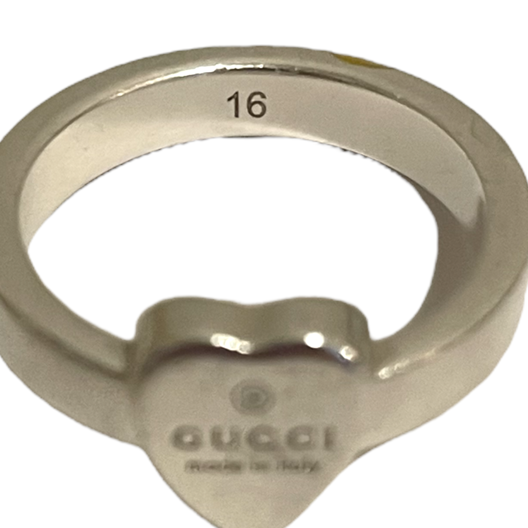 GUCCI Sterling Silver Trademark ring with heart pendant  | Size: GUCCI: 16/ US 7.5 |