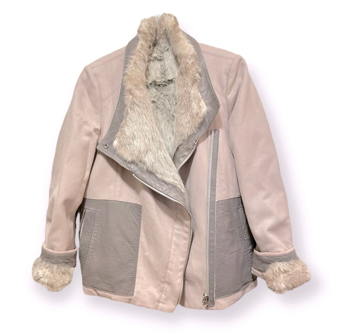 HELMUT LANG Reversible Wool & Fur Jacket with Lamb leather Accents |Size: Small|