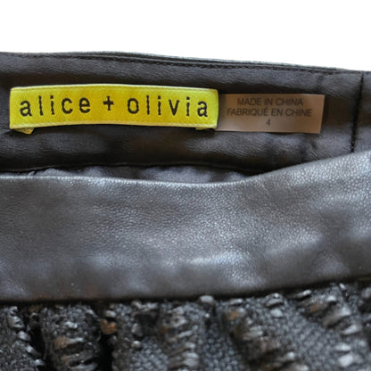 Alice + Olivia Black Pattern with Lamb Leather Trim Mini Skirt - photo 2 of 8