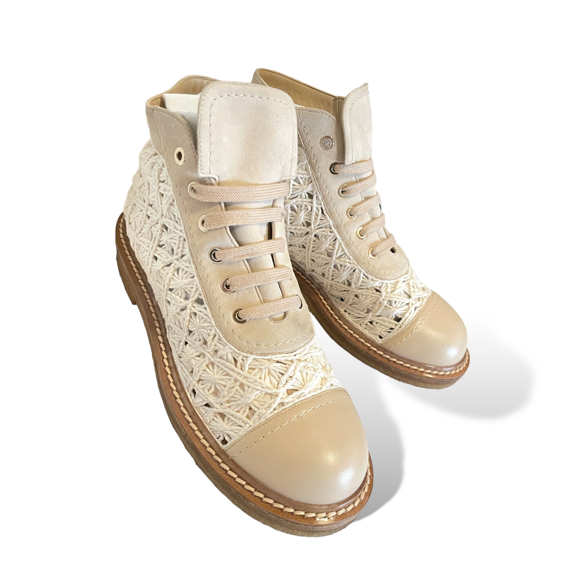 Chanel S19 Beige Crochet/leather/Suede Boot | Size: 38.5 EU |