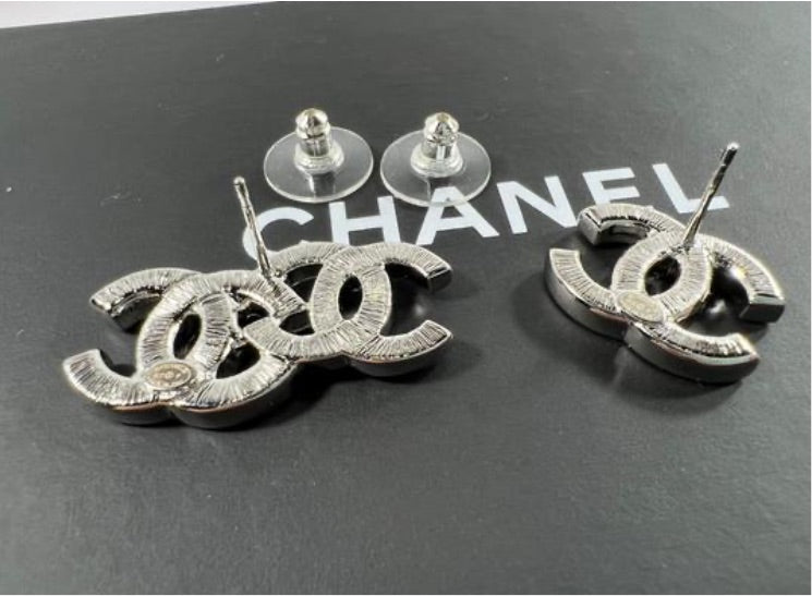 Chanel Logo Earrings Silver/Crystal in Silver Metal - US