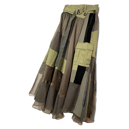 Sacai Paneled Asymmetric Satin, Velvet, Twill And Chiffon Wrap Maxi Skirt - photo 3 of 11