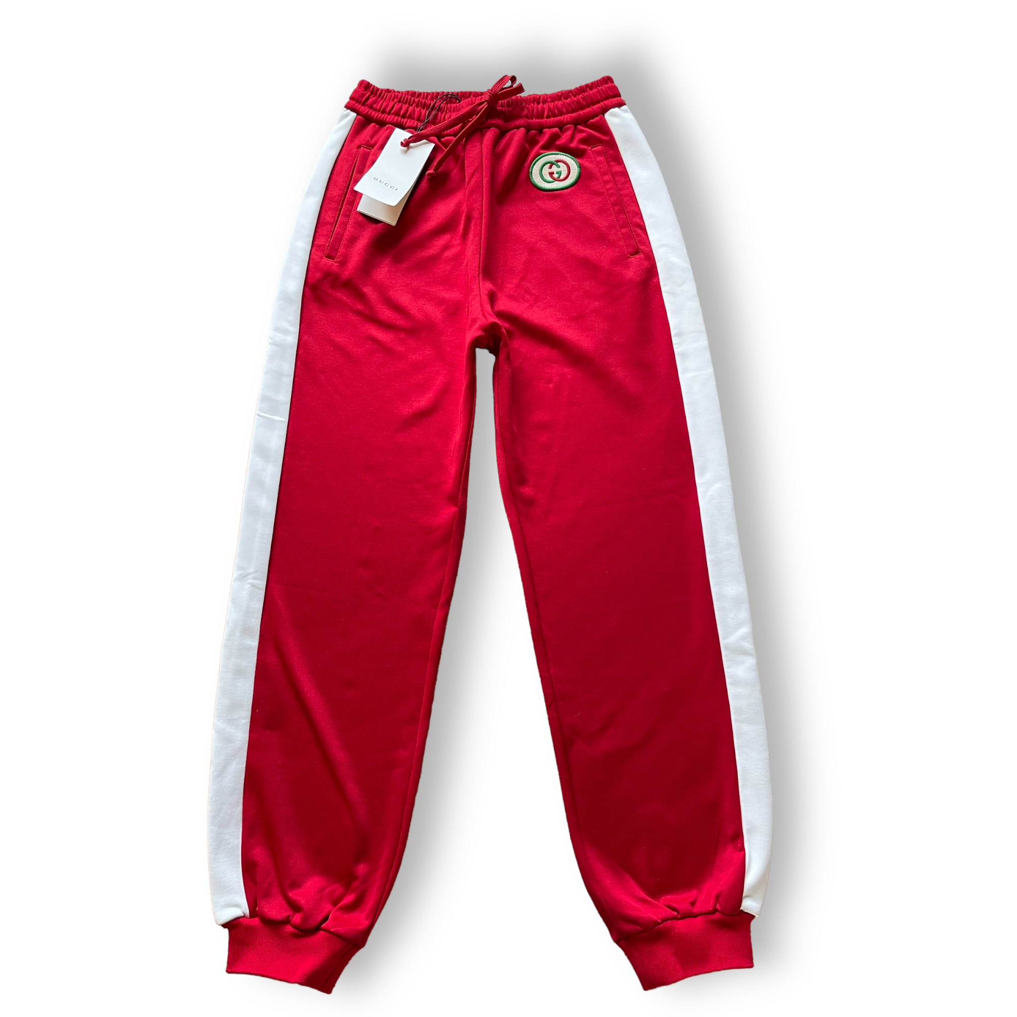 GUCCI Red & White GG Logo Drawstring Sweatpants |Size:Small|