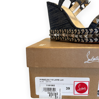 Christian Louboutin Denim Lame Lux Pyraclou 110 Wedge Sandals - photo 8 of 12