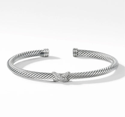 David Yurman X Station Bracelet in Sterling Silver with Pavé Diamonds - main product photo