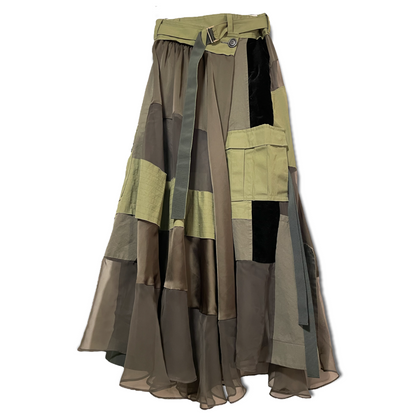 Sacai Paneled Asymmetric Satin, Velvet, Twill And Chiffon Wrap Maxi Skirt - photo 8 of 11